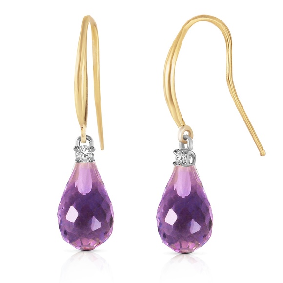 Galaxy Gold Products Jewelry - GOLD FISH HOOK EARRINGS WITH DIAMONDS & AMETHYST
